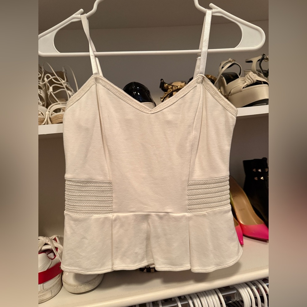 bebe Cream Peplum Cami with Textured Waist